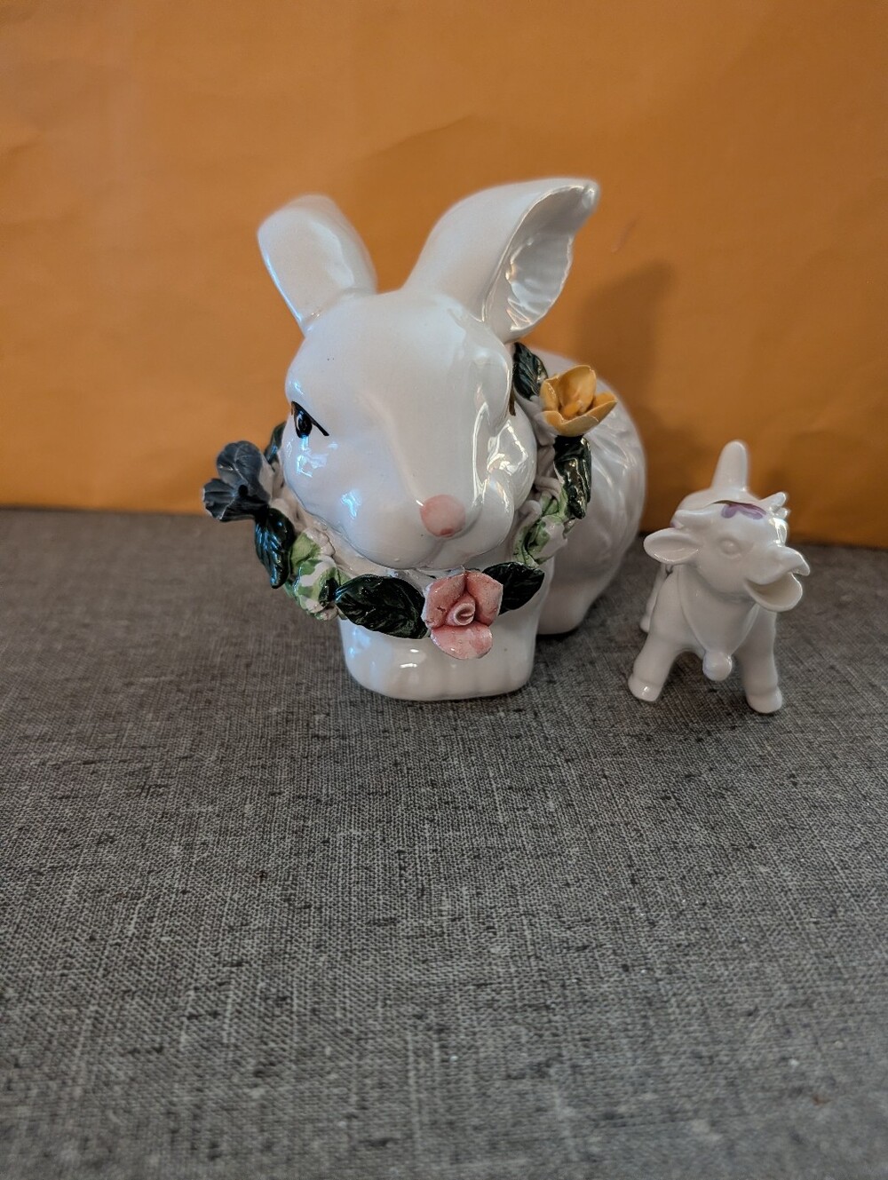 Vintage Ceramic Bunny And Tiny Cow